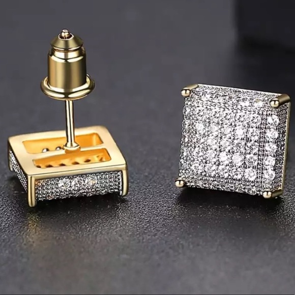 *NEW*Men cuban gold square earrings